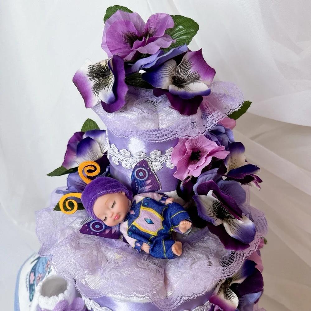 Flowers Diaper Cake, Butterfly Cake
